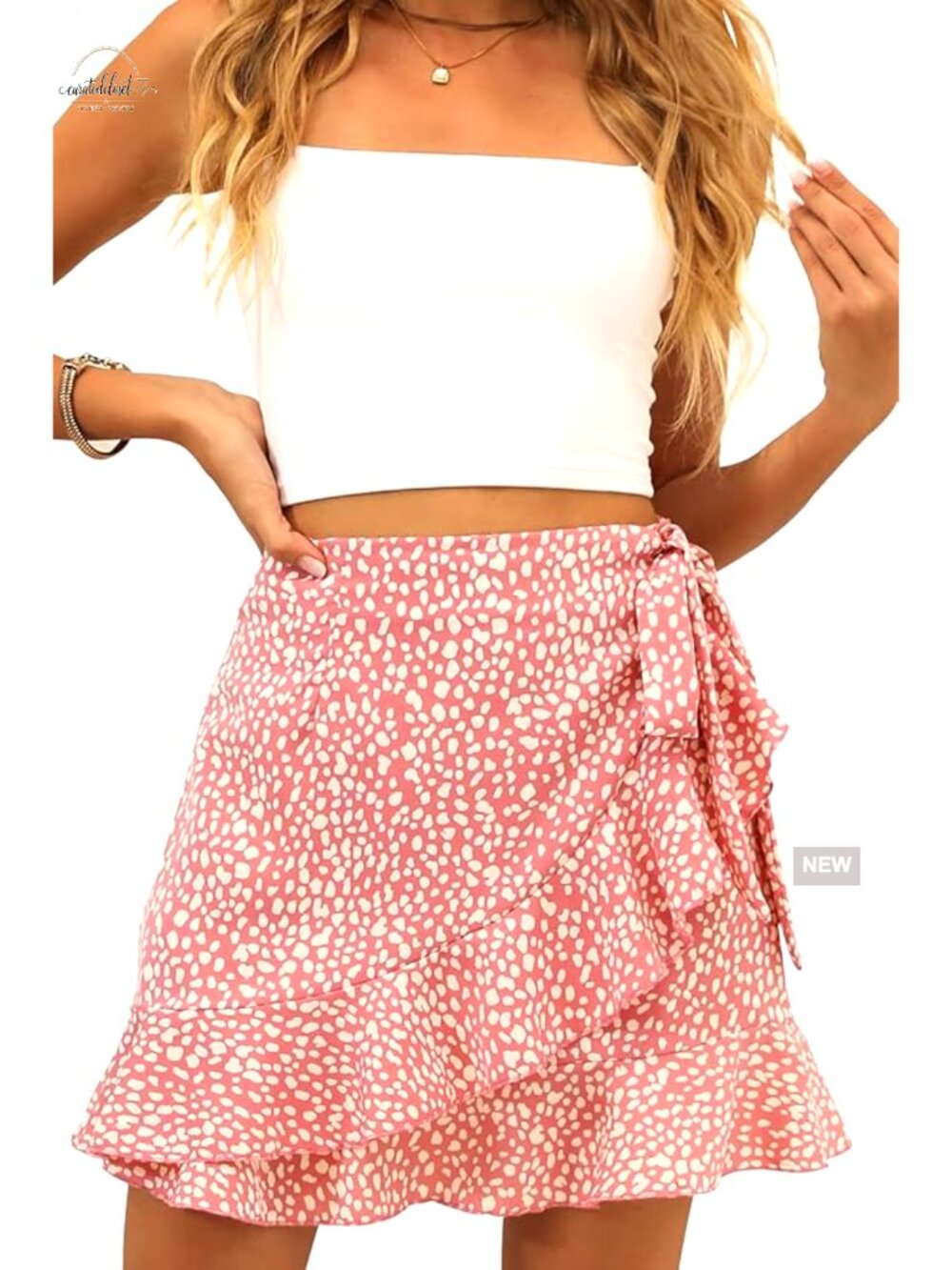 Floral High Waist Wrap Mini Skirt with Ruffle Hem - 100% Polyester